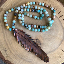 ROOSTER FEATHER & AMAZONITE